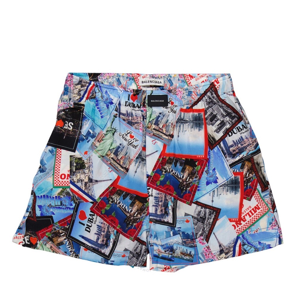 BALENCIAGA 
Ladies Multicolor Mix Postcard Running Shorts, (US Size 6)